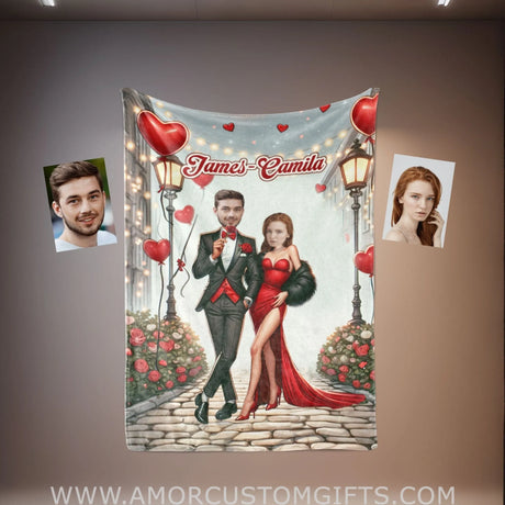 Blankets Personalized Funny Prom Couple - Woody Jessie 2 Blanket | Custom Face & Name Couple Blanket