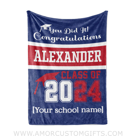 Blanket Personalized Girl Boy Blanket Class Of 2024 Fleece Blankets, Graduation Gift