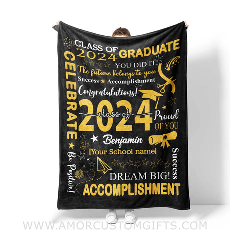 Blanket Personalized Girl Boy Blanket Congratulation Class Of Graduate 2024 Fleece Blankets, Graduation Gift