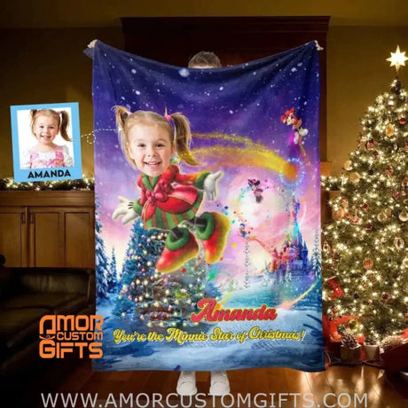 Blankets Personalized Girl Cartoon Mouse Christmas Blanket | Custom Christmas Girl Mouse Blanket