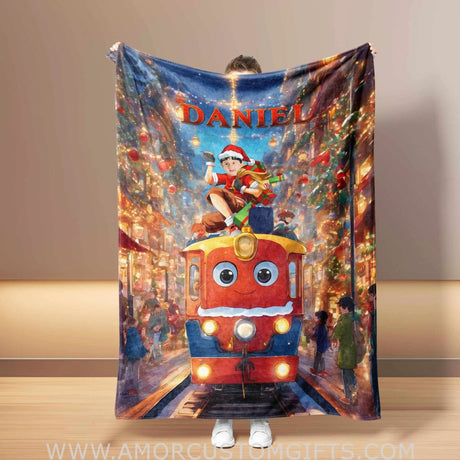 Blankets Personalized Goku Xmas Blanket | Custom Face & Name Christmas Blanket For Boys