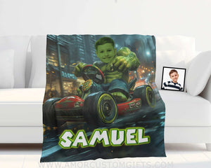 Blankets Personalized Green Hulk Mario Karrt Photo Boy Blanket | Custom Name & Face Boy Blanket