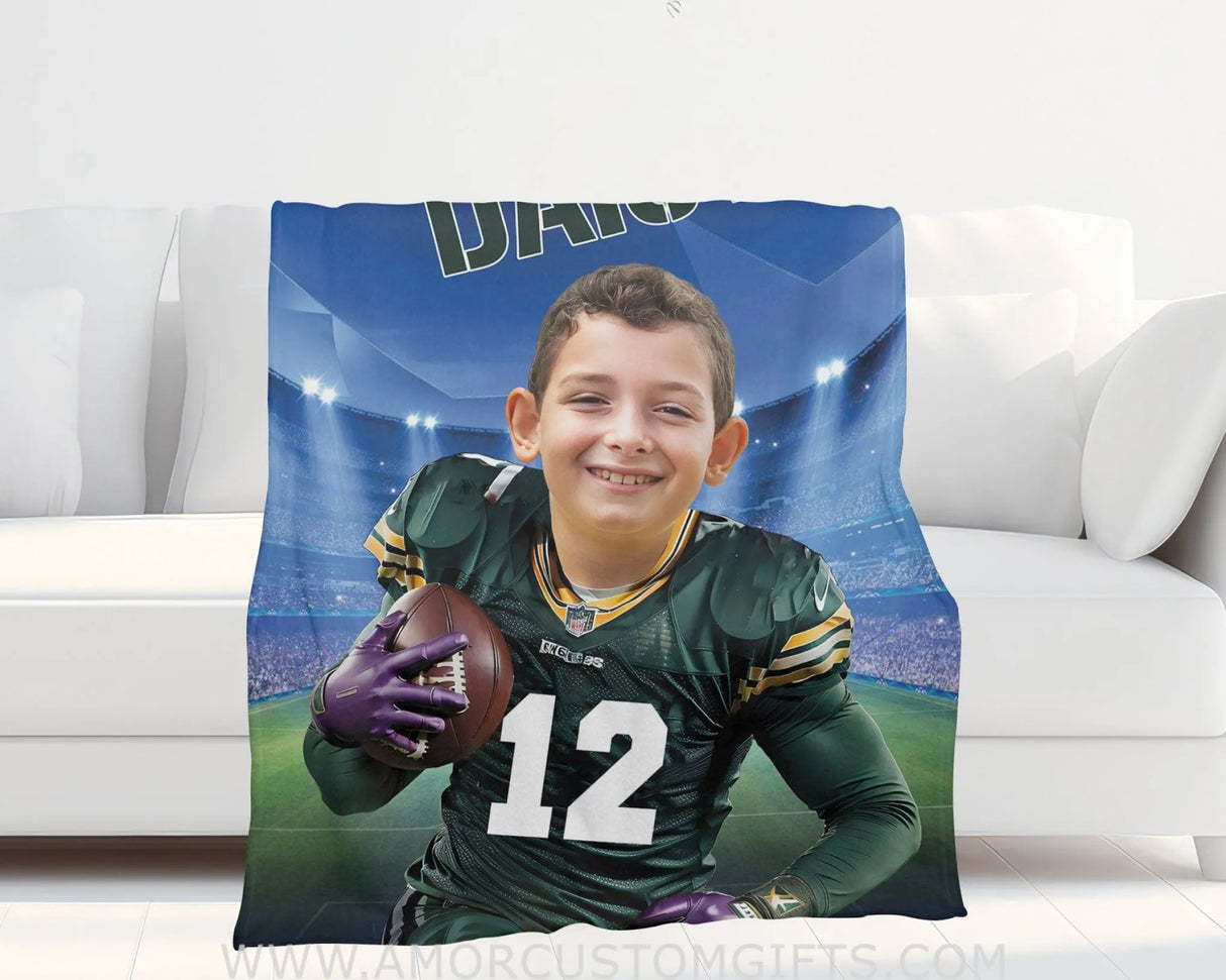Blankets Personalized Greenbay Football Boy Packers Photo Blanket | Custom Name & Face Boy Blanket