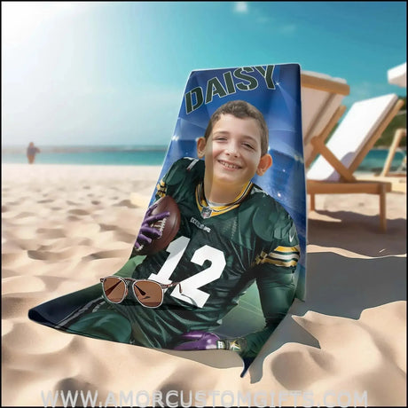 Towels Personalized Greenbay Football Packers Boy Beach Towel | Customized Football Theme Pool Towel