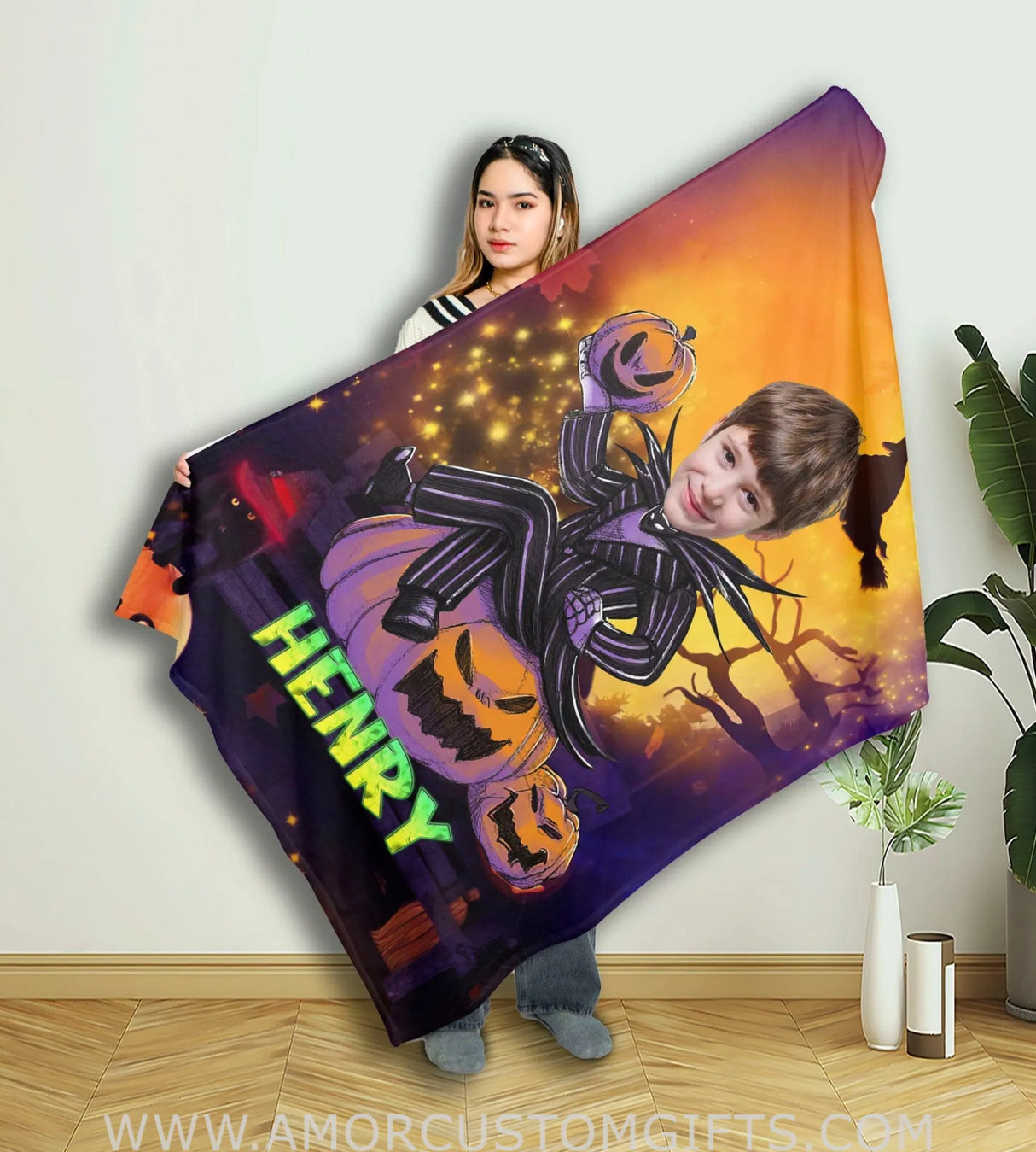 Blankets Personalized Halloween Character Blanket | Custom Face & Name Boy Blanket