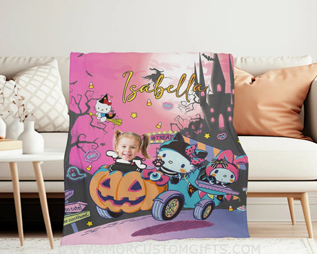Blankets Personalized Hello Kitty And Friends Halloween Blanket | Custom Halloween Kitty Girl Blanket