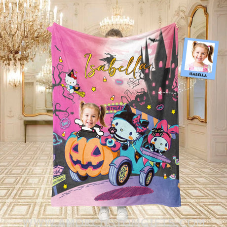 Blankets Personalized Hello Kitty And Friends Halloween Blanket | Custom Halloween Kitty Girl Blanket