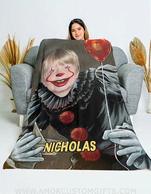 Blankets Personalized Horror Movie Spooky Clown Blanket | Custom Face & Name Boy Blanket