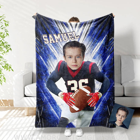 Blankets Personalized Houston Football Boy Blanket | Custom Face & Name Football Boys Blanket