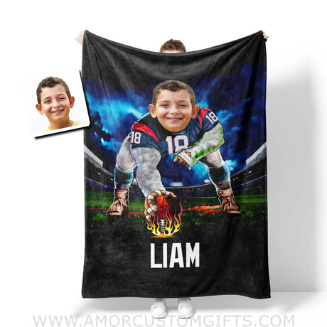 Blankets Personalized Houston Football Boy Texans Photo Blanket | Custom Name & Face Boy Blanket