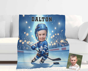 Blankets Personalized Ice Hockey 2 Boy Blanket | Custom Face & Name Toronto Leafs Blanket For Boys