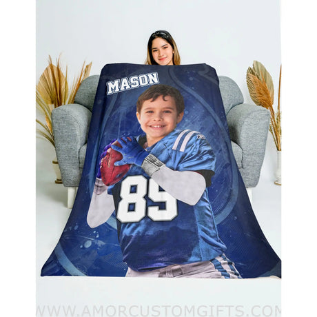 Blankets Personalized Indianapolis Football Boy Blanket | Custom Face & Name Football Boys Blanket