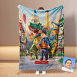 Blankets Personalized Interlocking Building Blocks Dino 2 Photo Blanket | Custom Face & Name Blanket For Boys
