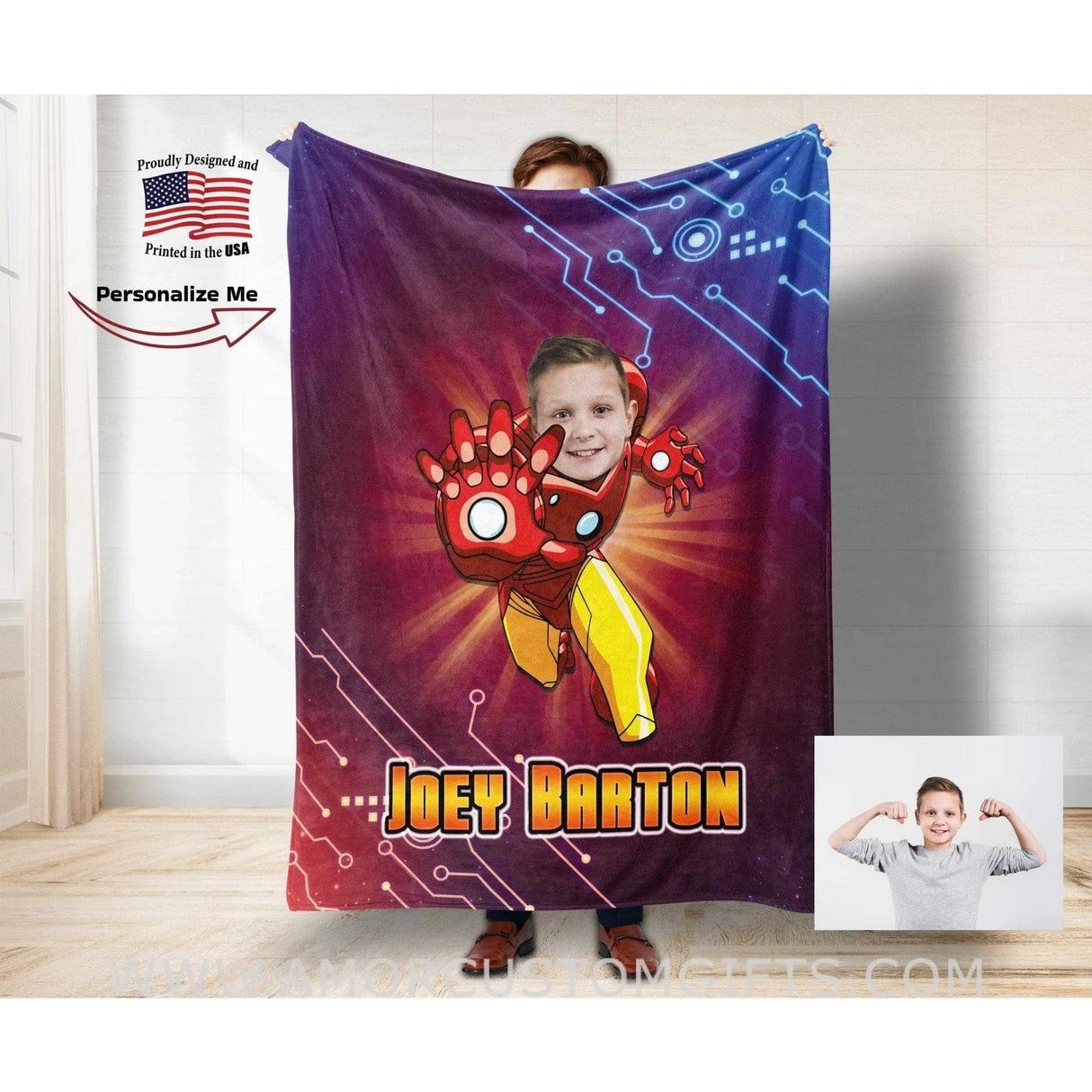Blankets Personalized Iron Boy Blanket | Custom Armored Superhero Blanket