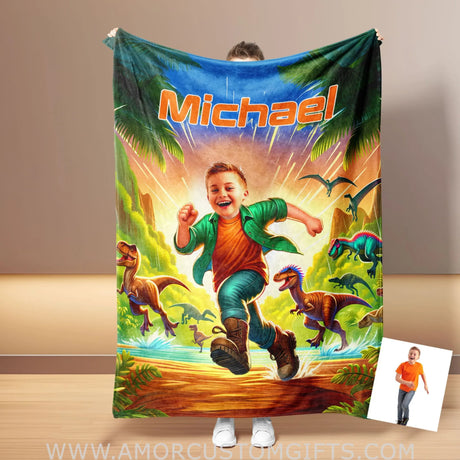 Blankets Personalized Jurassic Boy 4 Blanket | Custom Face & Name Boy Blanket