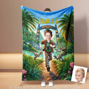 Blankets Personalized Jurassic Boy 1 Blanket | Custom Face & Name Boy Blanket