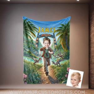 Blankets Personalized Jurassic Boy 1 Blanket | Custom Face & Name Boy Blanket