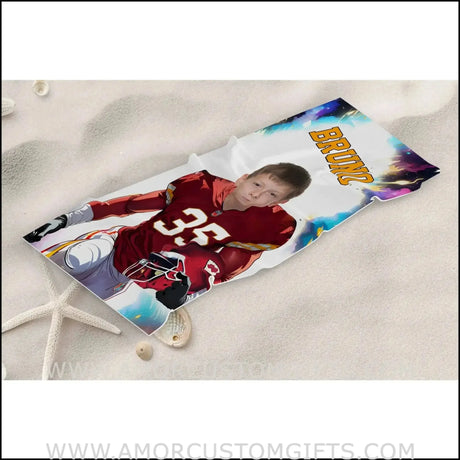 Towels Personalized Kanas Football Boy 2 Beach Towel | Customized Football Theme Pool Towel