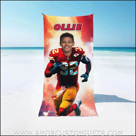 Towels Personalized Kanas Football Boy 3 Beach Towel | Customized Football Theme Pool Towel