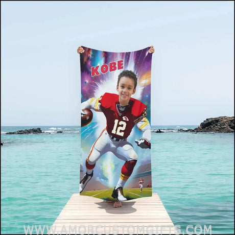 Towels Personalized Kansas Football Goalpost Boy Beach Towel | Customized Football Theme Pool Towel