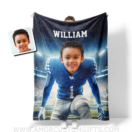 Blankets Personalized Kentucky Football Boy Wildcats Photo Blanket | Custom Name & Face Boy Blanket