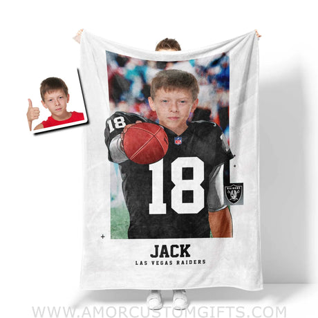 Blankets Personalized Las Vegas Football Boy Raiders Photo Blanket | Custom Name & Face Boy Blanket