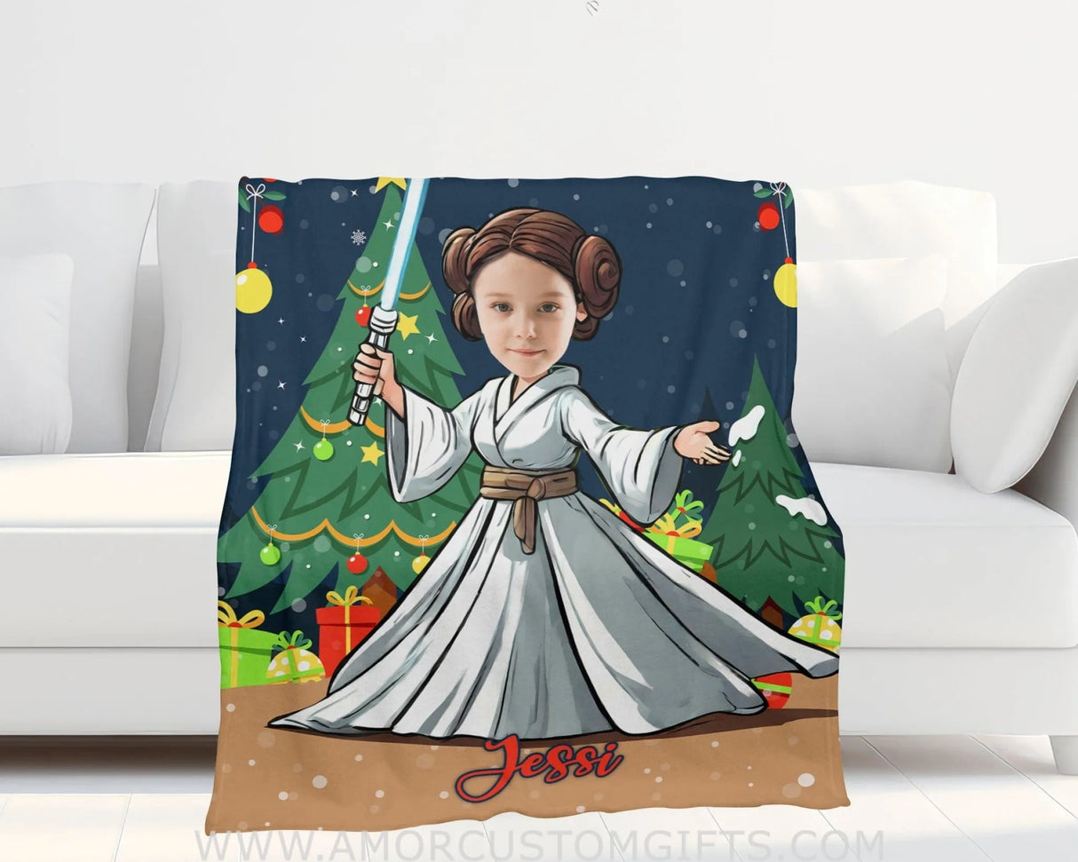 Blankets Personalized Leia Star Wars Xmas Blanket | Custom Face & Name Superhero Girl Blanket