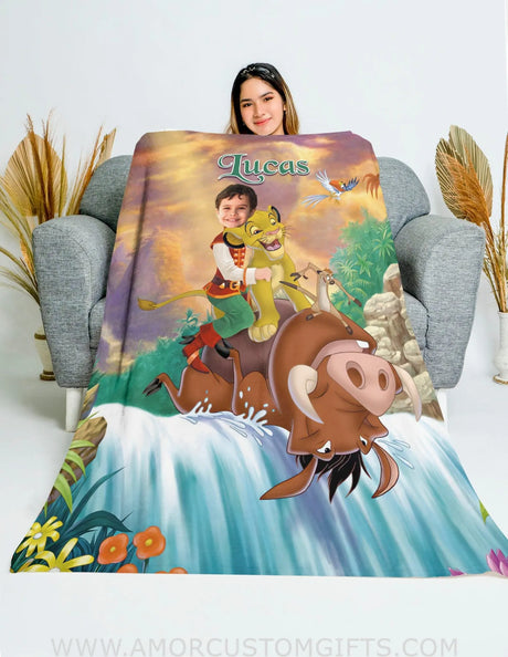 Blankets Personalized Lion King Blanket | Custom Face & Name Boy Blanket