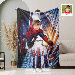 Blankets Personalized Little Boys Superhero Spider Blanket | Kids Custom Face & Name Superhero Blanket