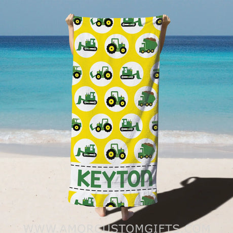 Towels Personalized Lovely Kid Beach Towel - Green Tractor Towel - Tractor Party - Beach - Pool - Summer - Birthday - Vacation