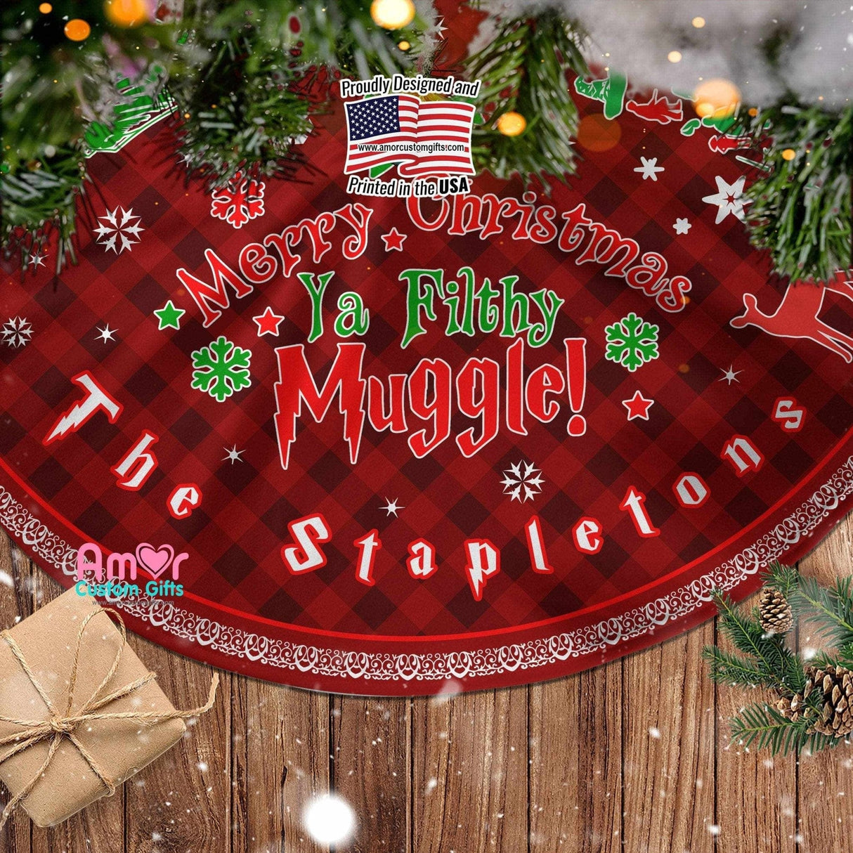 Christmas Tree Skirts Personalized Magical Wizard Boy Christmas Skirt | Custom Family Name Magical Xmas Tree Dress, Holidays Home Decor