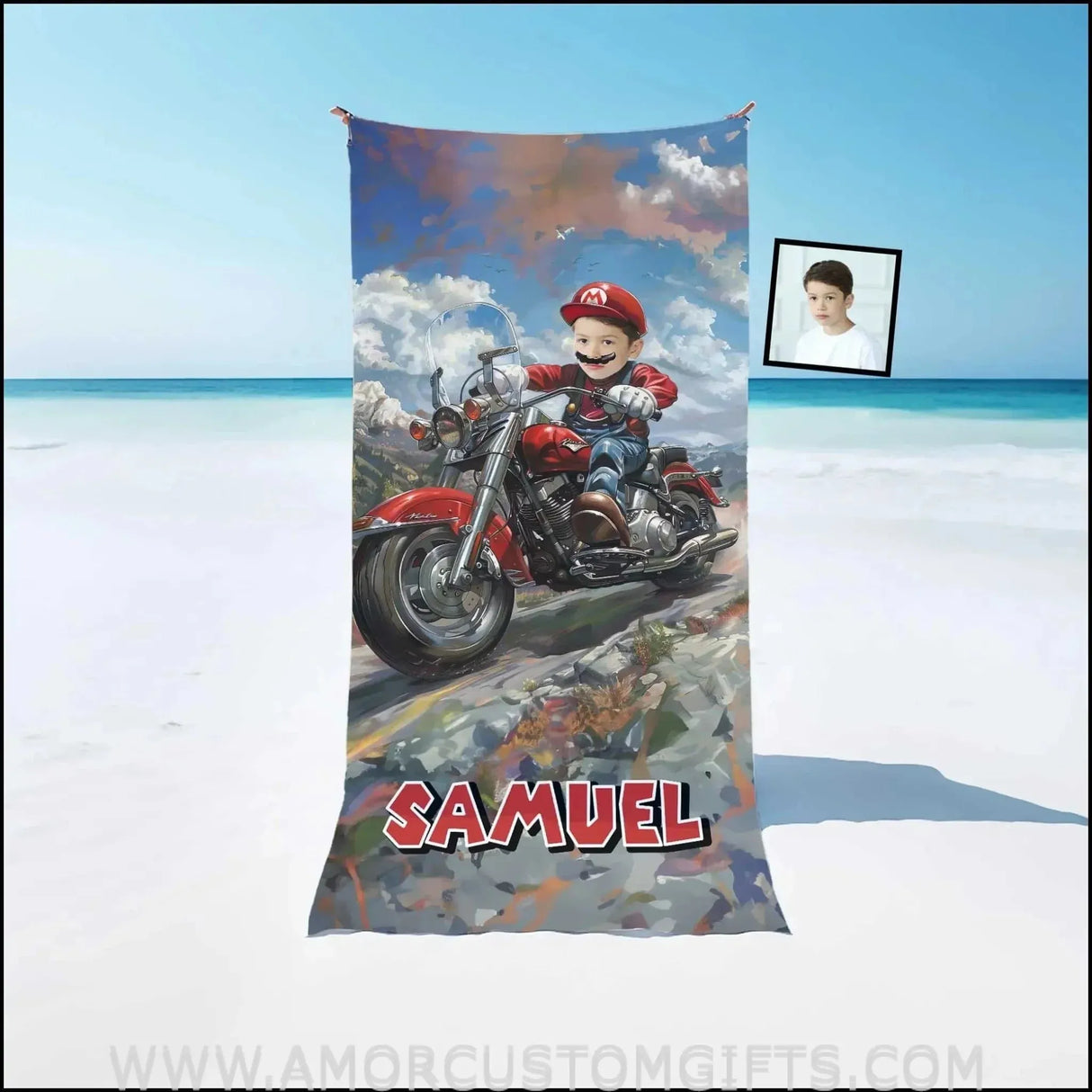 Towels Personalized Mario Bros Harley Motorbike Painting Photo Beach Towel