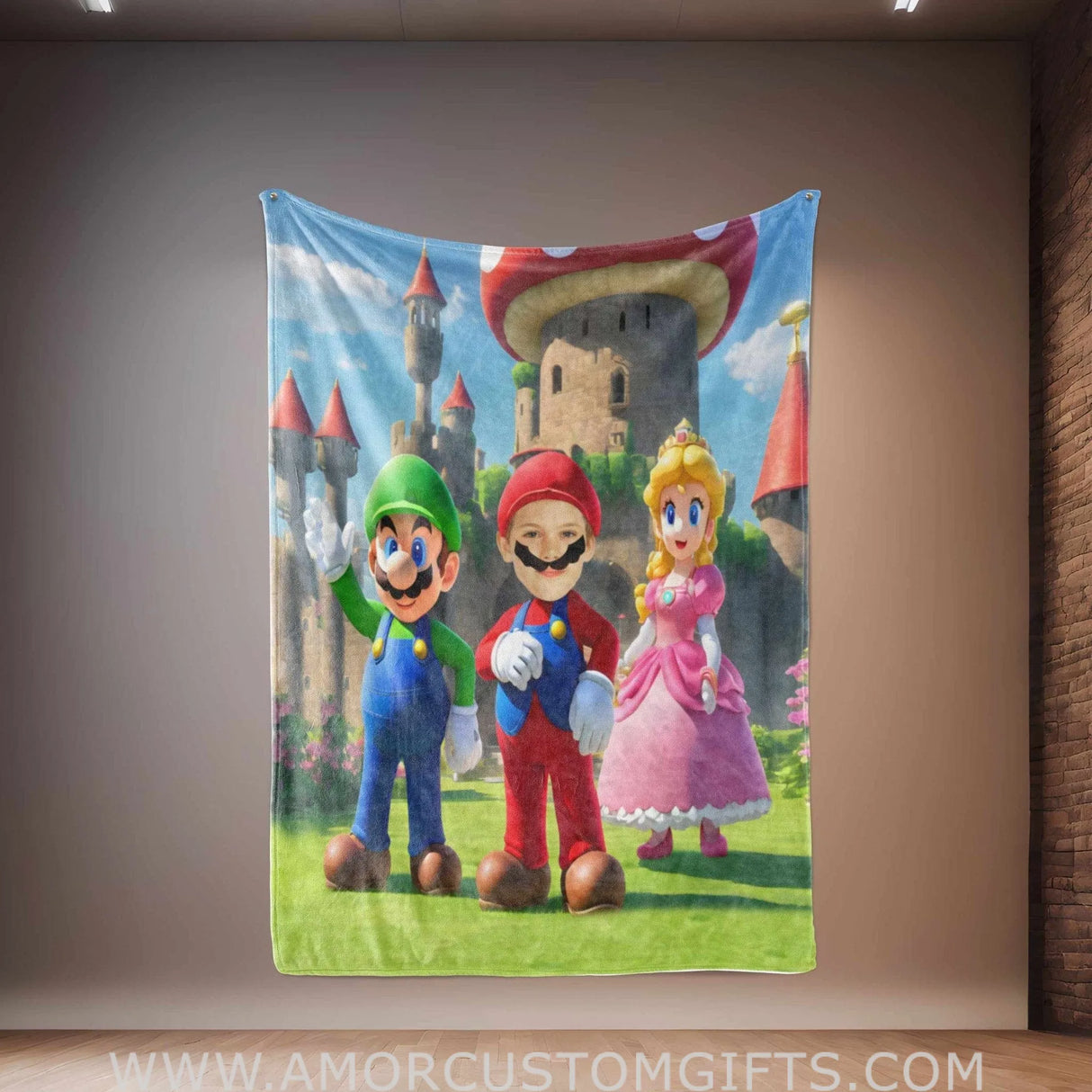 Blankets Personalized Mario Brothers Plumber Guy Blanket | Custom Face & Name Blanket For Boys