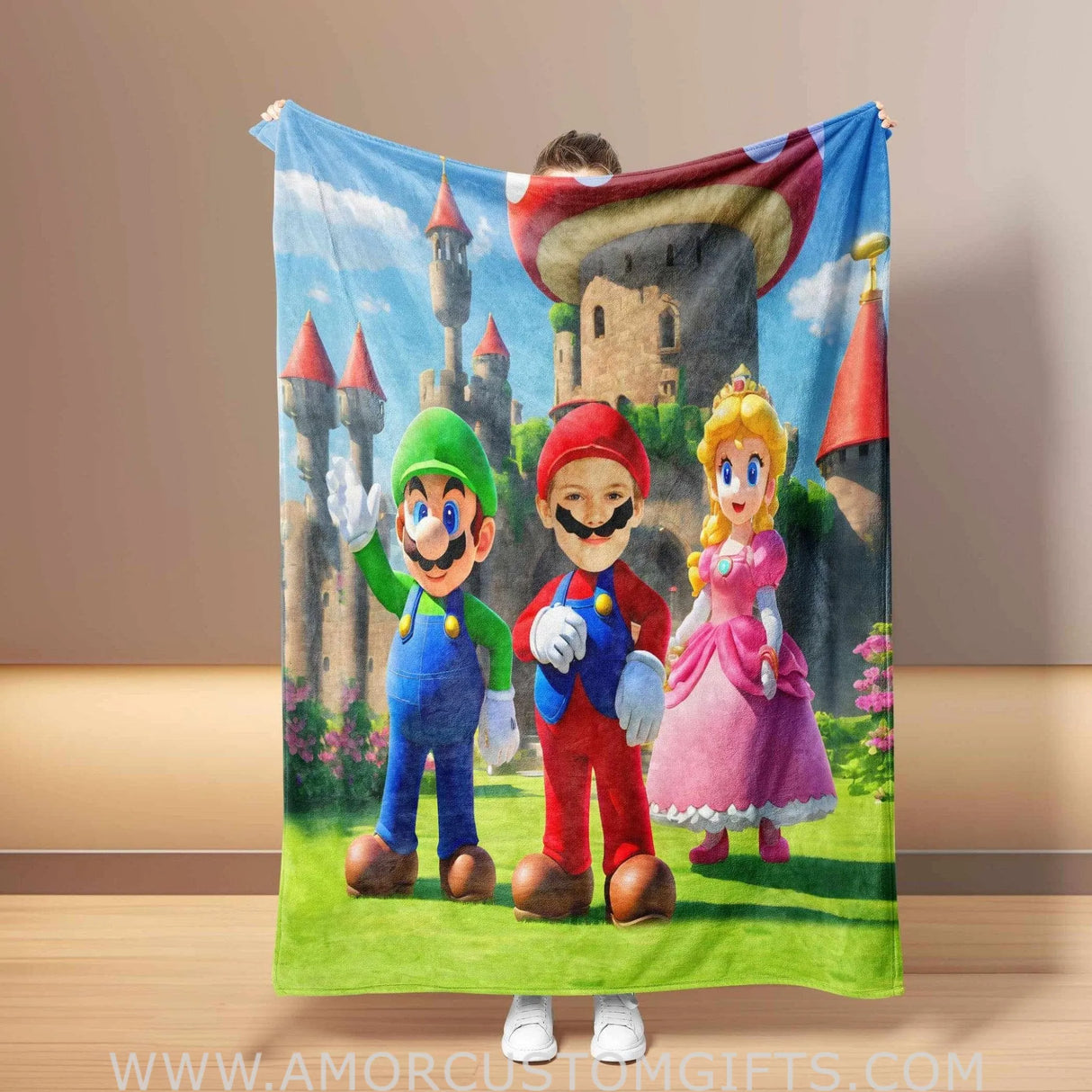 Blankets Personalized Mario Brothers Plumber Guy Blanket | Custom Face & Name Blanket For Boys
