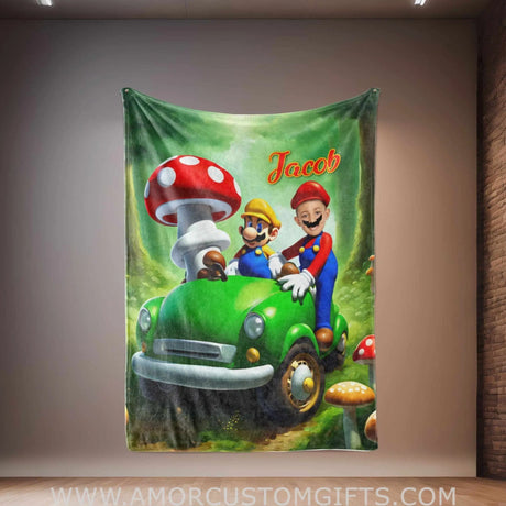 Blankets Personalized Mario Gaming Brothers Blanket | Custom Face & Name Blanket For Boys
