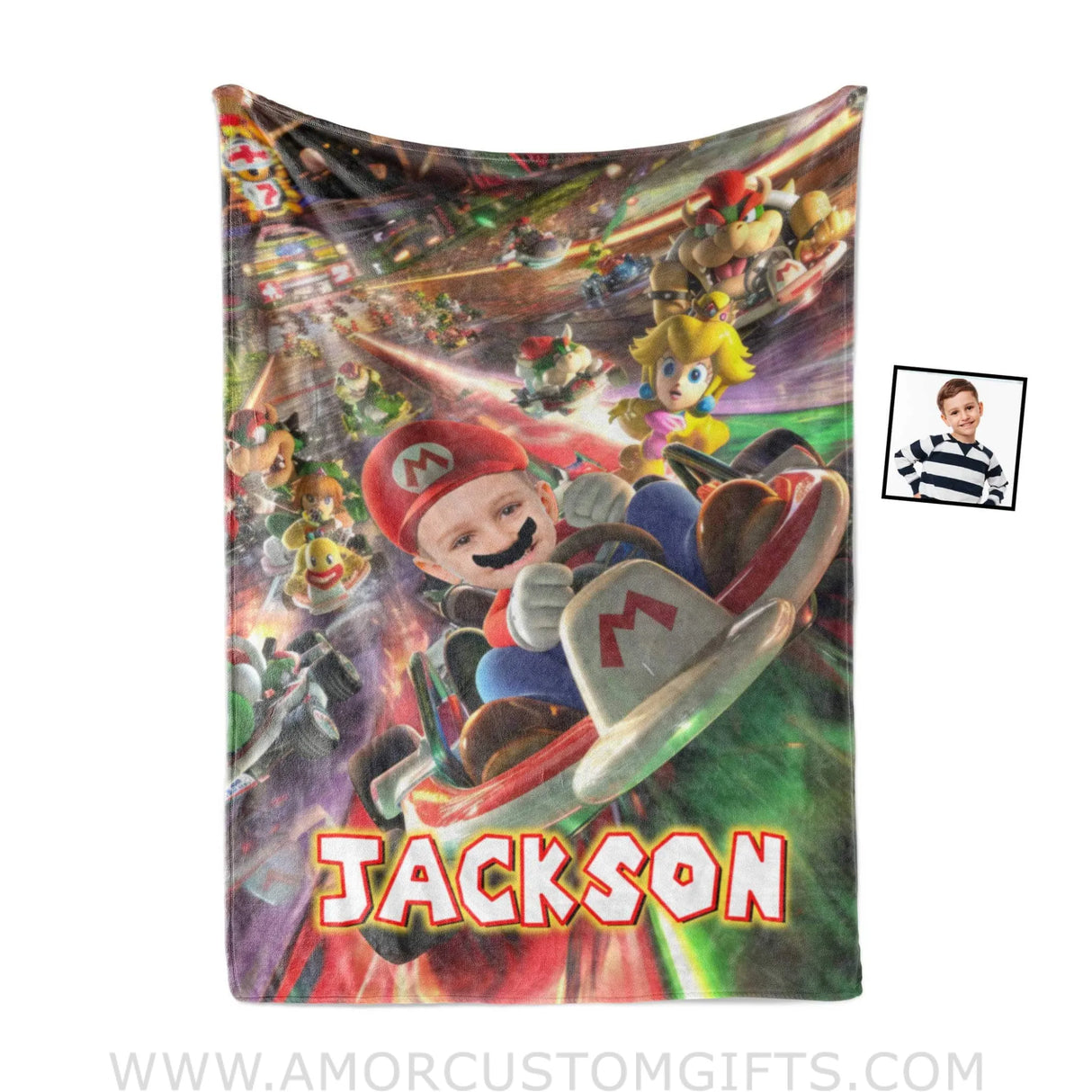 Blankets Personalized Mario Kart Double Dash Blanket | Custom Name & Face Boy Blanket