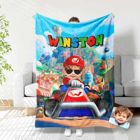 Blankets Personalized Mario Racing Car Boy Blanket | Custom Vehicle Boy Blanket