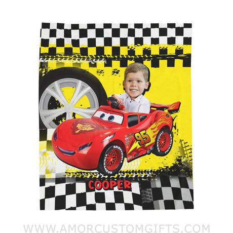 Blankets Personalized McQueen Car 2 Boy Blanket | Custom Face & Name Vehicle Boy Blanket