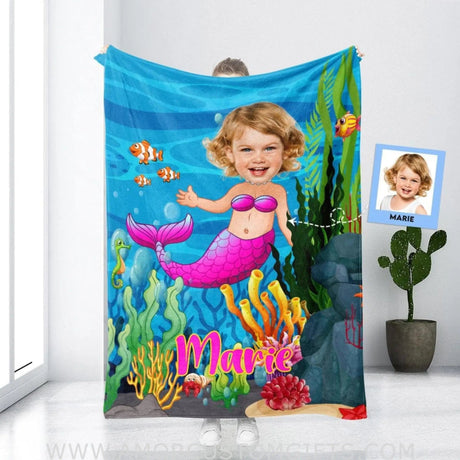Blankets Personalized Mermaid Girl Swimming Blanket | Custom Girl Mermaid Blanket