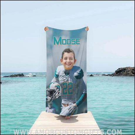 Towels Personalized Miami Football Boy Beach Towel | Customized Football Theme Pool Towel