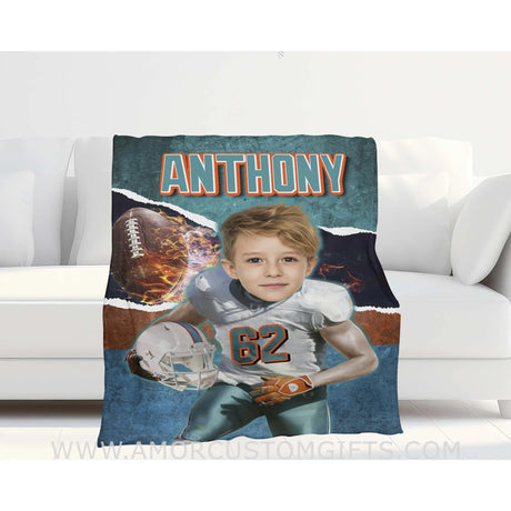 Blankets Personalized Miami Football Boy Blanket | Custom Face & Name Football Boys Blanket