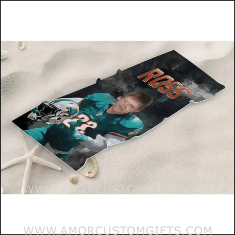 Towels Personalized Miami Football Dolphins Boy Beach Towel | Customized Football Theme Pool Towel