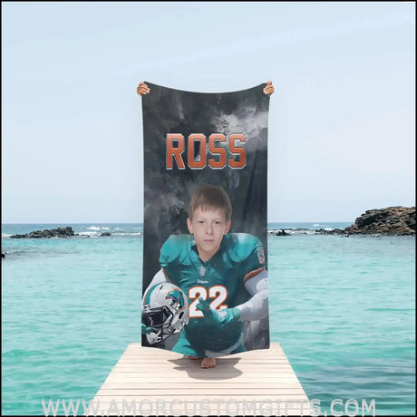 Towels Personalized Miami Football Dolphins Boy Beach Towel | Customized Football Theme Pool Towel
