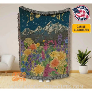Blankets Personalized Midnight Flowers Field Woven Blanket - Tropical Boho Style Throw Home  Decor and Gifts