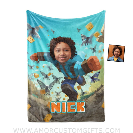 Blankets Personalized Minecraft Boy Blanket | Custom Face & Name Boy Blanket