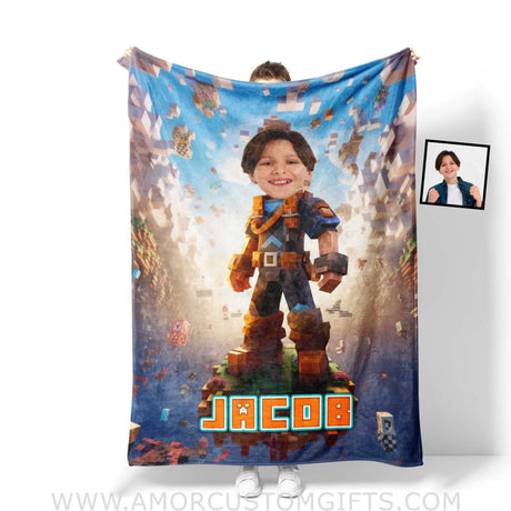 Blankets Personalized Minecraft Boy Flying Blanket | Custom Face & Name Boy Blanket
