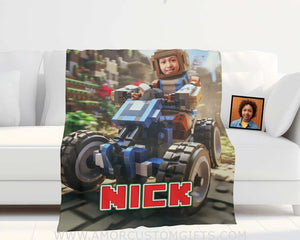 Blankets Personalized Minecraft Boy Riding Kart Blanket | Custom Face & Name Boy Blanket