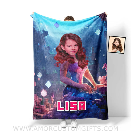 Blankets Personalized Minecraft Mermaid Girl Blanket | Custom Name & Face Girl Blanket