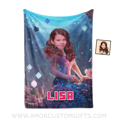 Blankets Personalized Minecraft Mermaid Girl Blanket | Custom Name & Face Girl Blanket