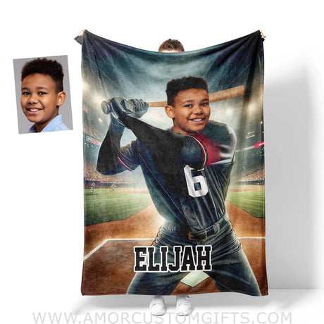 Blankets Personalized MLB Arizona Baseball Boy Diamondbacks Photo Blanket | Custom Name & Face Boy Blanket